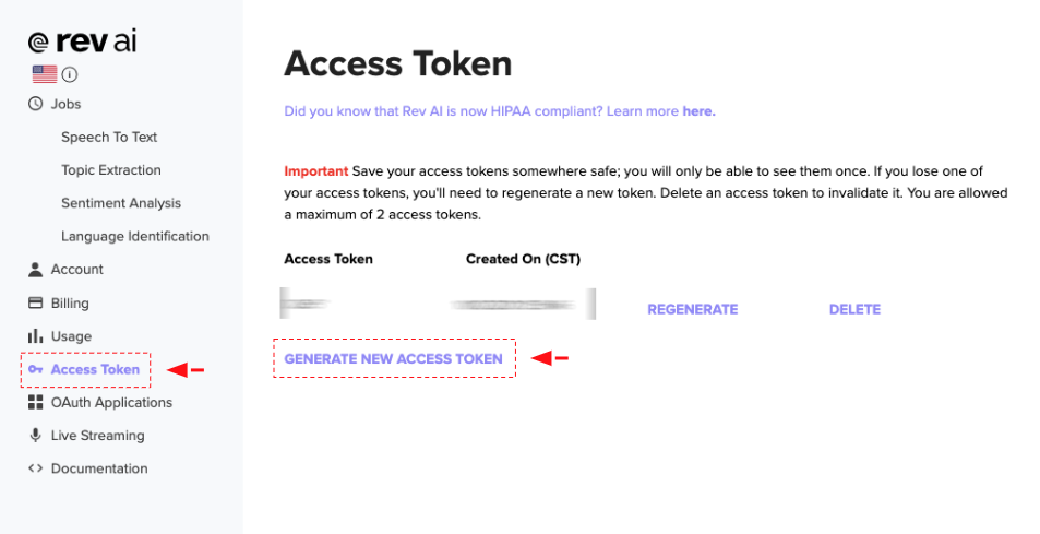 Creating an access token